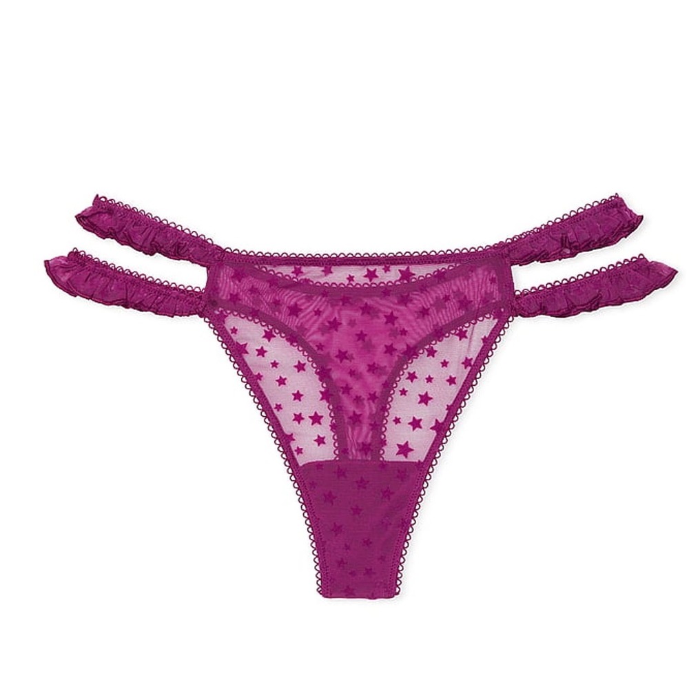 Victoria's Secret PINK Wink Strappy Star Mesh Ruffle Thong Panty Size Medium NWT